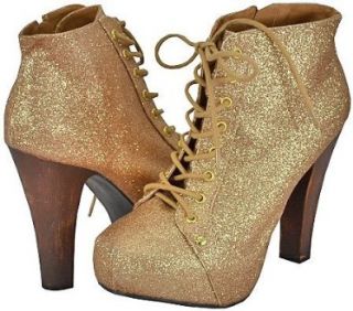  Qupid Puffin 06 Champage Glitter Women Ankle Boots, 6.5 M US Shoes