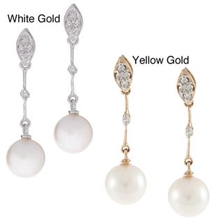 14k Gold Akoya Cultured Pearl Diamond Earrings