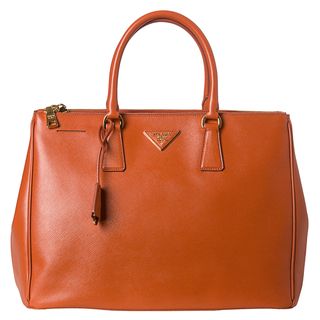 Prada Lux Orange Saffiano Leather Double zip Tote Bag
