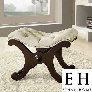 ETHAN HOME Imperial Beige Linen Bench with Nailhead Detail