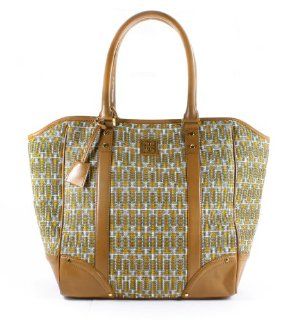 Burch Large Leather Needlepoint T Tote Yellow Multi Handbag Shoes