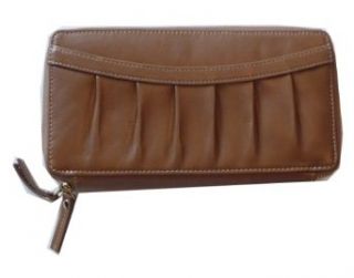 Tusk Leather Pleated Front Double Zip Clutch Wallet