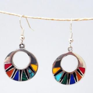 Handcrafted Natural Stone Silver Mosaic Earrings (Mexico)