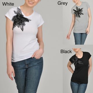 Elio Womens Polka dot/ Lace Flower T shirt