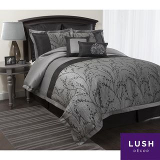 Lush Decor Flower Texture 8 piece Silver Comforter Set