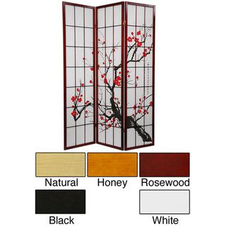 Wood and Rice Paper Flower Blossom 3 panel Room Divider (China