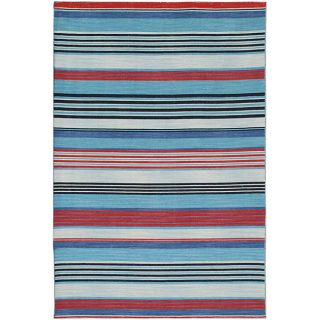 Flat Weave Red/ Blue Wool Rug (10 x 14)