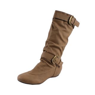 Fashion Focus by Beston Womens Camel Buckled Knee high Boots