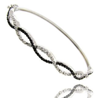 Black and Silvertone Diamond Accent Infinity Bangle Bracelet