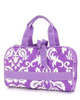 QUILTED DAMASK 3PC COSMETIC BAG  LAVENDER & WHITE Shoes
