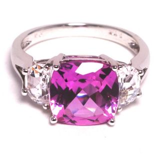 10k White Gold Created Pink Sapphire and Cubic Zirconia Ring  Size 7