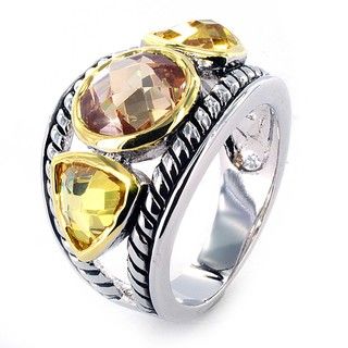 Silvertone Champagne and Golden Topaz Crystal Ring
