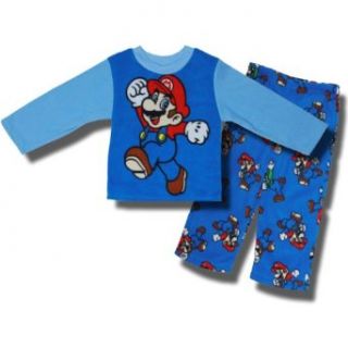 Super Mario Brothers 2 Piece Blue Fleece Pajama Set For