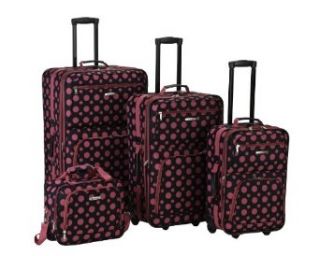 Rockland Luggage 4 Piece Luggage Set, Black/Pink Dot, One