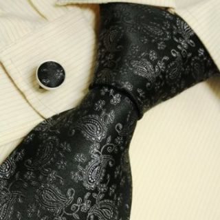 Black Pattern Neck Ties Paisley Gift for Men Discount Silk