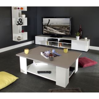 CHERRY Table basse blanche et taupe 81x61x35cm   Achat / Vente TABLE