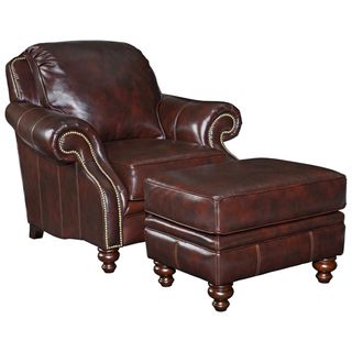 Broyhill Brown Leather Traditional Chair and Ottoman Set