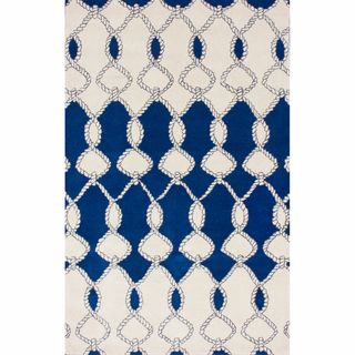 Handmade Twisted Trellis Blue Wool Rug (76 x 96)