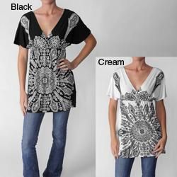 Funky People Womens High Waist V neck Tunic Top