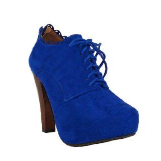 Blue Suede Lace Up Oxford Ankle Booties Size 7.0 (Puffin34) Shoes