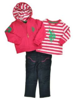 US Polo Assn Toddler Girls Berry Hoodie 3Pc Denim Pant Set