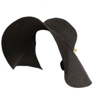 UPF 50 Sun Beach Hat Floppy Ribbon Large 6 Brim Black