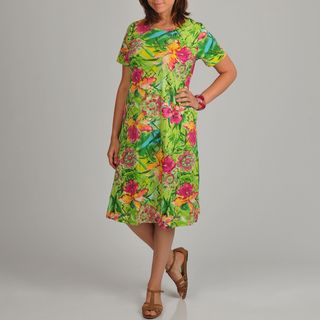 La Cera Womens Plus Size Floral Print Cap Sleeve Dress