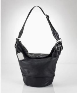 by Ralph Lauren Hancock Leather Zip Bucket Hobo Bag (Black) Shoes