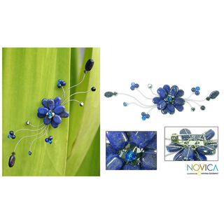 Stainless Steel Blue Bouquet Lapis Lazuli Brooch (Thailand