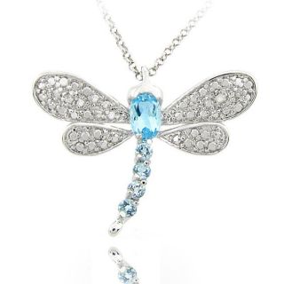 Sterling Silver Blue Topaz and Diamond Accent Dragonfly Necklace