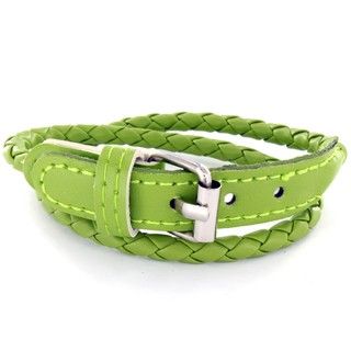 Lime Green Leather Woven Bracelet