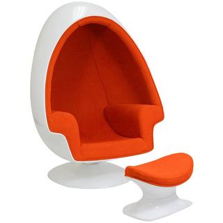 Eero Aarnio Alpha Shell Orange Egg Chair And Ottoman