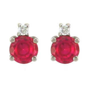 10k Gold July Birthstone Created Ruby and Diamond Stud Earrings