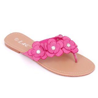 Sandals, Rhinestone & Flower Design Thong Flip Flops (9, Pink) Shoes