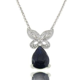 Sterling Silver Sapphire and Diamond Accent Butterfly Necklace