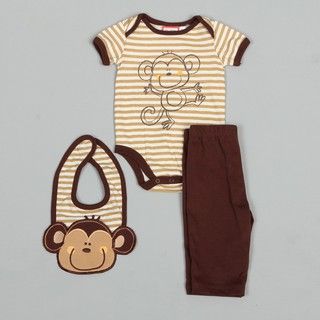 Baby Togs Newborn Boys Monkey Stripe Creeper Pant and Bib Set