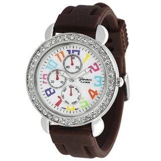 Geneva Platinum Womens Mother of Pearl Silicone Watch