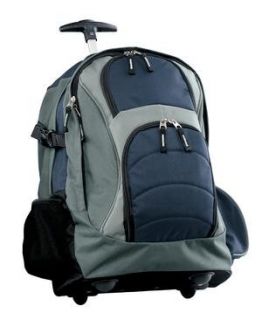 Upscale Denier Poly Backpack with Wheels   Navy/Grey