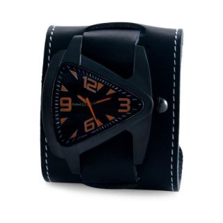 Nemesis Mens Ion Plated Oversized Black / Orange Leather Cuff Watch