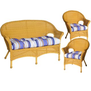 Bria Wicker Chair and Love Seat Polyester Cushions Set