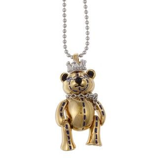 Gold over Silver Cubic Zirconia and Enamel Bear Necklace