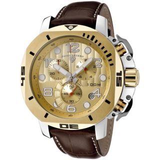 Swiss Legend Mens Scubador Gold Dial Brown Leather Chronograph Watch