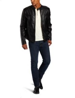 Calvin Klein Mens Faux Leather Jacket, Black, Medium