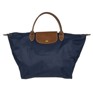 Longchamp LePliage Navy Nylon Brown Leather Handle Travel Bag