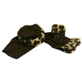 Brown Fleece & Animal Faux Fur Hat Scarf & Glove Set