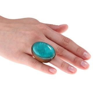Womens Oversized Wood Oval cut Turquoise Resin Fashion Ring