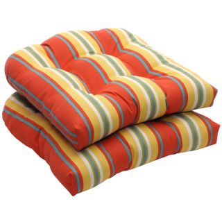 Outdoor Orange and Yellow Stripe Wicker Seat Cushions (Set of 2