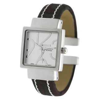 Geneva Platinum Womens White Stitch Cuff Watch
