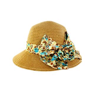 Faddism Womens Tan Straw Rosette Bow Sun Hat