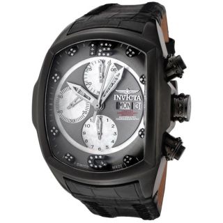 Invicta Mens Lupah Black Leather Automatic Chronograph Diamond Watch